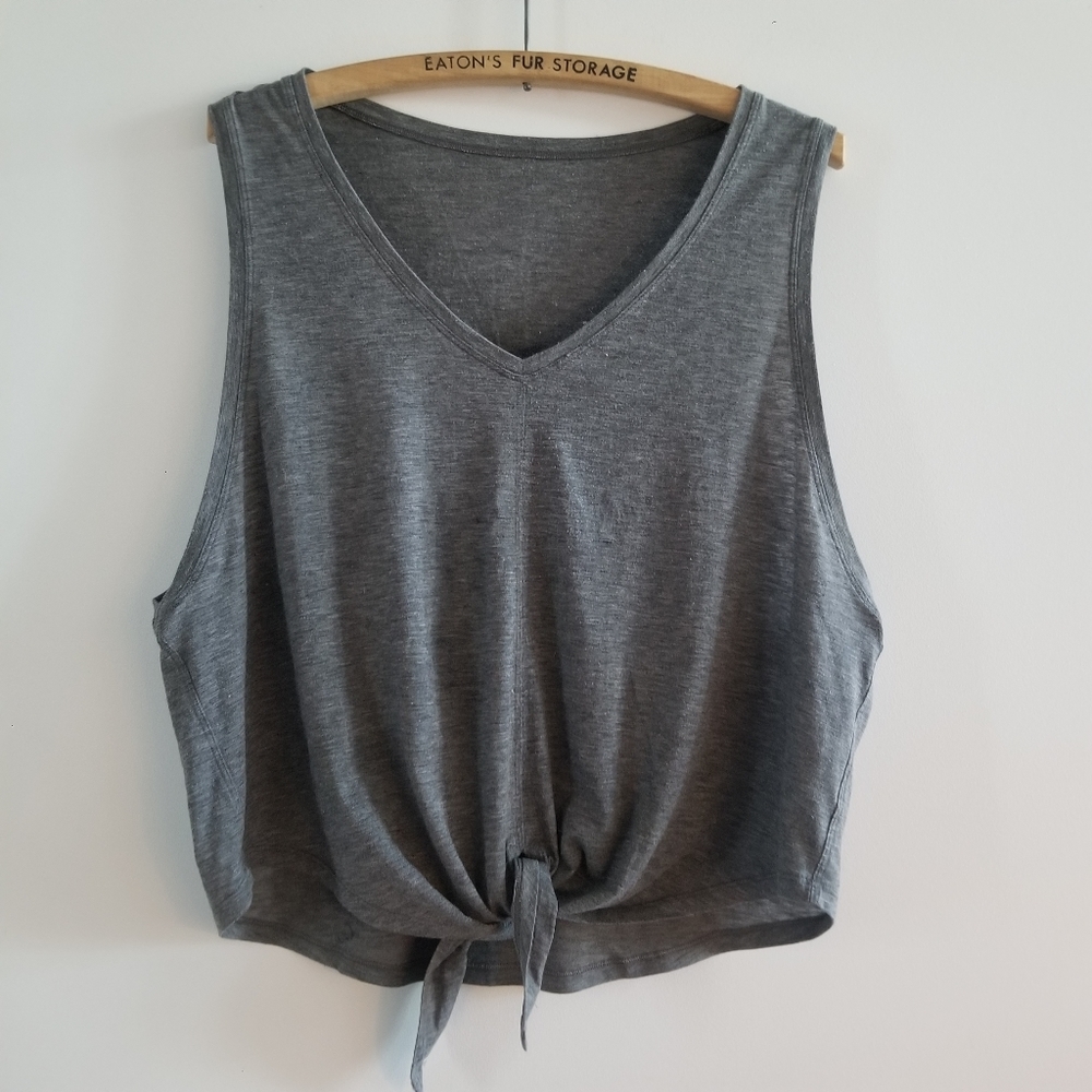 Women's Grey V-Neck Tie-Front Tank Top